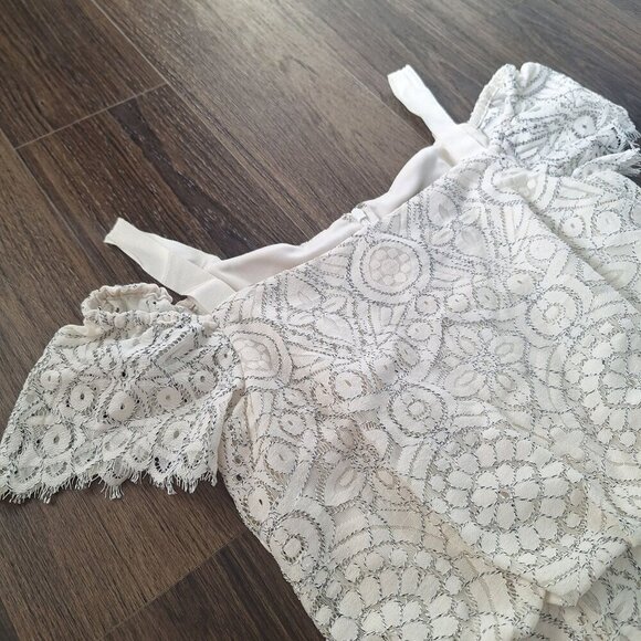 💙 Adrianna Papell Eyelet Lace Open Shoulder Cap Sleeve Lined Dress Size 6 - Picture 6 of 11